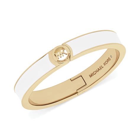 michael kors gold tone white epoxy buckle bangle bracelet